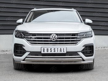 22 949 р. Защита переднего бампера (2 трубы Ø63 и 75х42 мм, нержавейка) Russtal Volkswagen Touareg CR (2018-2024)  с доставкой в г. Санкт‑Петербург. Увеличить фотографию 2