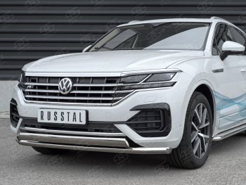 22 949 р. Защита переднего бампера (2 трубы Ø63 и 75х42 мм, нержавейка) Russtal Volkswagen Touareg CR (2018-2024)  с доставкой в г. Санкт‑Петербург. Увеличить фотографию 1