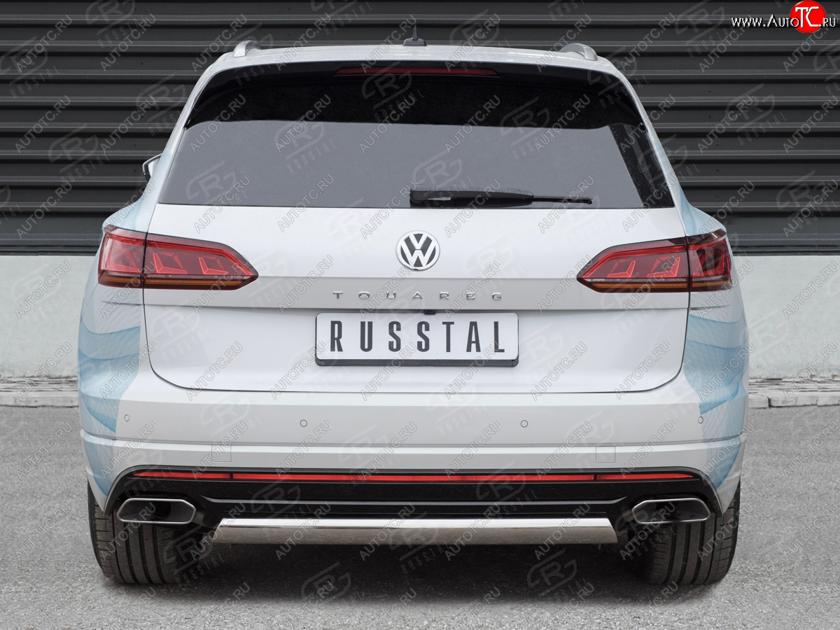 16 699 р. Защита заднего бампера (Ø75х42 мм, нержавейка) Russtal Volkswagen Touareg CR (2018-2024)  с доставкой в г. Санкт‑Петербург