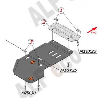 Защита КПП ALFECO (дв. 3,0D; 3,2; 3,6) Volkswagen Touareg GP рестайлинг (2006-2010)