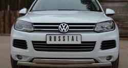 27 999 р. Защита переднего бампера (2 трубыØ75х42 мм, нержавейка) Russtal  Volkswagen Touareg  NF (2010-2014) дорестайлинг  с доставкой в г. Санкт‑Петербург. Увеличить фотографию 1