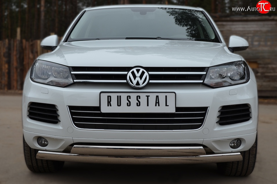 27 999 р. Защита переднего бампера (2 трубыØ75х42 мм, нержавейка) Russtal Volkswagen Touareg NF дорестайлинг (2010-2014)  с доставкой в г. Санкт‑Петербург