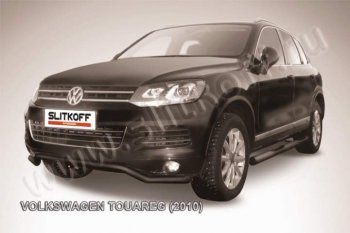 9 799 р. защита переднего бампера Slitkoff  Volkswagen Touareg  NF (2010-2014) (Цвет: серебристый)  с доставкой в г. Санкт‑Петербург. Увеличить фотографию 1