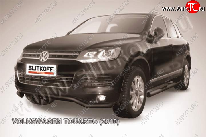 9 799 р. защита переднего бампера Slitkoff  Volkswagen Touareg  NF (2010-2014) (Цвет: серебристый)  с доставкой в г. Санкт‑Петербург