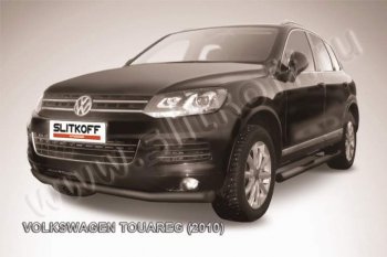 10 849 р. Защита переднего бампер Slitkoff  Volkswagen Touareg  NF (2010-2014) (Цвет: серебристый)  с доставкой в г. Санкт‑Петербург. Увеличить фотографию 1
