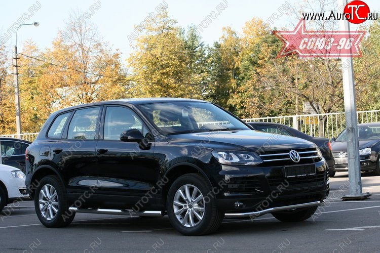 13 445 р. Защита переднего бампера одинарная Souz-96 (d60)  Volkswagen Touareg  NF (2010-2014) дорестайлинг  с доставкой в г. Санкт‑Петербург