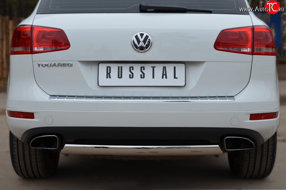 16 849 р. Защита заднего бампера (Ø75x42 мм, нержавейка) Russtal Volkswagen Touareg NF дорестайлинг (2010-2014)  с доставкой в г. Санкт‑Петербург