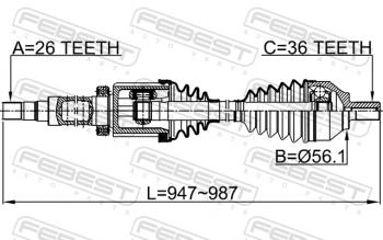 15 299 р. Правый привод передний в сборе FEBEST Volvo C70 P80 хэтчбэк 3 дв. дорестайлинг (1996-2002)  с доставкой в г. Санкт‑Петербург. Увеличить фотографию 2