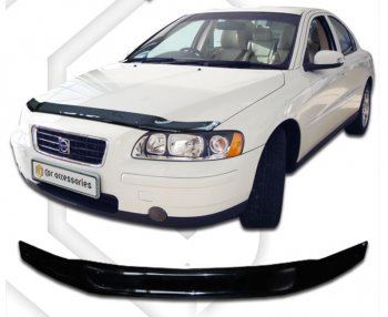 1 799 р. Дефлектор капота CA Plastic  Volvo S60  RS,RH седан (2000-2010) (Classic черный, Без надписи)  с доставкой в г. Санкт‑Петербург. Увеличить фотографию 1