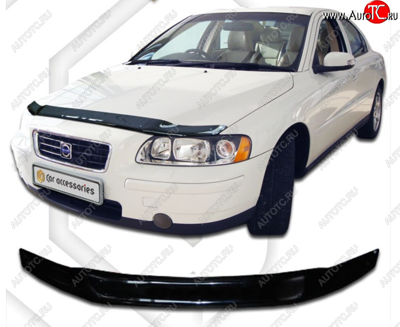 1 799 р. Дефлектор капота CA Plastic  Volvo S60  RS,RH седан (2000-2010) (Classic черный, Без надписи)  с доставкой в г. Санкт‑Петербург