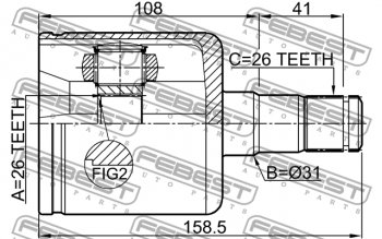 8 199 р. Левый шрус внутренний передний Febest (26X31X26) Volvo S60 FS седан дорестайлинг (2010-2013)  с доставкой в г. Санкт‑Петербург. Увеличить фотографию 2