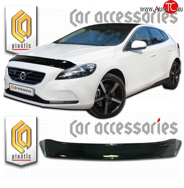 2 049 р. Дефлектор капота CA Plastic  Volvo V40  хэтчбэк (2012-2020) дорестайлинг, рестайлинг (Classic черный, Без надписи)  с доставкой в г. Санкт‑Петербург