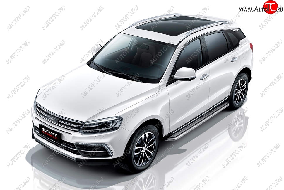 15 499 р. Защита порогов Slitkoff (с листом, d57 мм)  Zotye Coupa  B11F (2019-2021) (Нержавейка)  с доставкой в г. Санкт‑Петербург