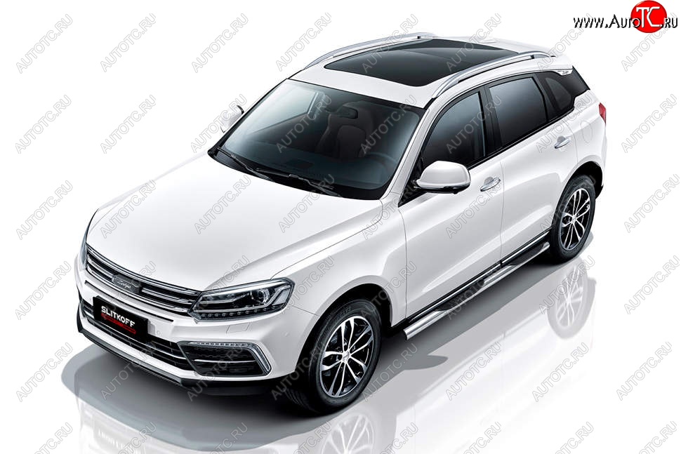 15 499 р. Защита порогов Slitkoff (d76 мм, с проступями)  Zotye Coupa  B11F (2019-2021) (Нержавейка, Полированная)  с доставкой в г. Санкт‑Петербург