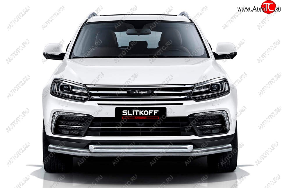 15 699 р. Защита переднего бампера Slitkoff (двойная, d57/57)  Zotye Coupa  B11F (2019-2021) (Нержавейка, Полированная)  с доставкой в г. Санкт‑Петербург